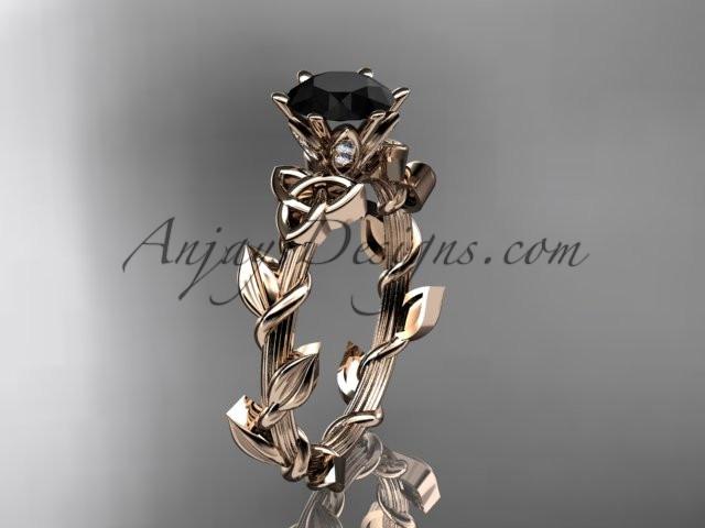 14kt rose gold diamond celtic trinity knot wedding ring, engagement ring with a Black Diamond center stone CT7248 - AnjaysDesigns