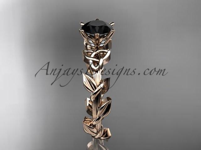 14kt rose gold diamond celtic trinity knot wedding ring, engagement ring with a Black Diamond center stone CT7248 - AnjaysDesigns