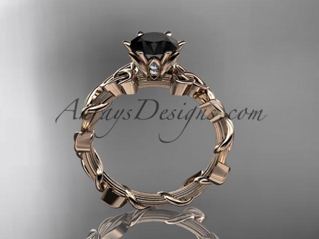 14kt rose gold diamond celtic trinity knot wedding ring, engagement ring with a Black Diamond center stone CT7248 - AnjaysDesigns