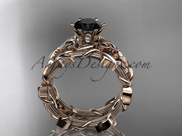 14kt rose gold diamond celtic trinity knot wedding ring, engagement ring with a Black Diamond center stone CT7248S - AnjaysDesigns