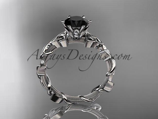 14kt white gold diamond celtic trinity knot wedding ring, engagement ring with a Black Diamond center stone CT7248 - AnjaysDesigns