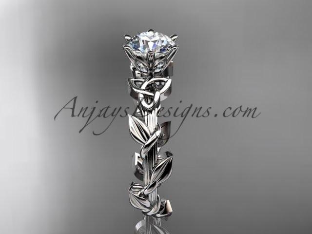 14kt white gold diamond celtic trinity knot wedding ring, engagement ring with a "Forever One" Moissanite center stone CT7248 - AnjaysDesigns