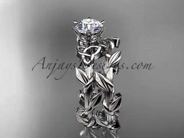 14kt white gold diamond celtic trinity knot wedding ring, engagement ring with a "Forever One" Moissanite center stone CT7248S - AnjaysDesigns