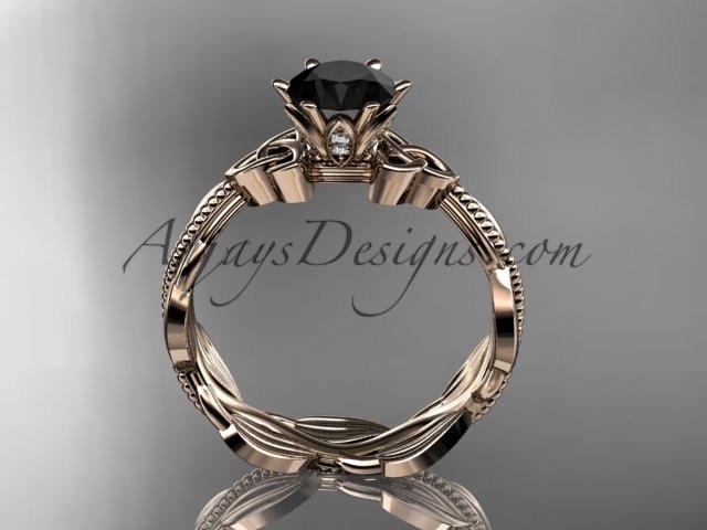 14kt rose gold diamond celtic trinity knot wedding ring, engagement ring with a Black Diamond center stone CT7258 - AnjaysDesigns