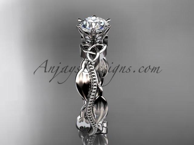 14kt white gold diamond celtic trinity knot wedding ring, engagement ring with a "Forever One" Moissanite center stone CT7258 - AnjaysDesigns