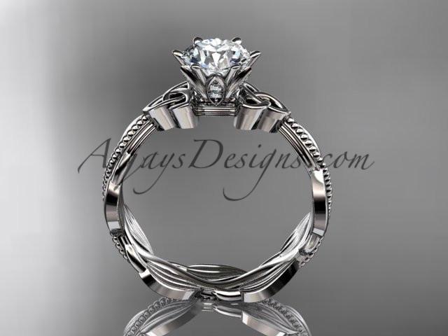 14kt white gold diamond celtic trinity knot wedding ring, engagement ring with a "Forever One" Moissanite center stone CT7258 - AnjaysDesigns