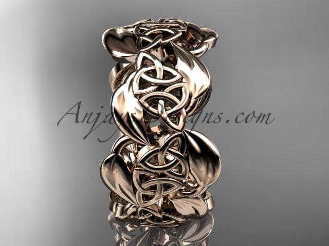 14kt rose gold leaf and celtic trinity knot wedding band, engagement ring CT7262G - AnjaysDesigns