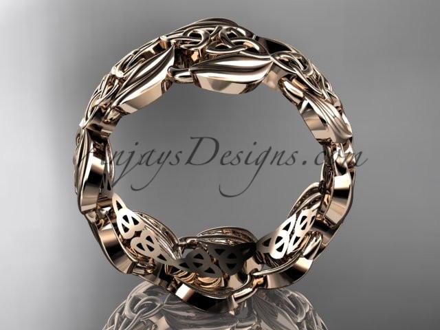 14kt rose gold leaf and celtic trinity knot wedding band, engagement ring CT7262G - AnjaysDesigns