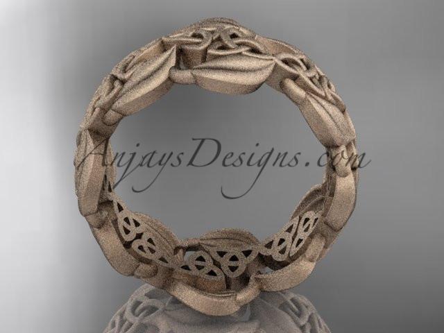 14kt rose gold leaf and celtic trinity knot wedding band, matte finish wedding band, engagement ring CT7262G - AnjaysDesigns