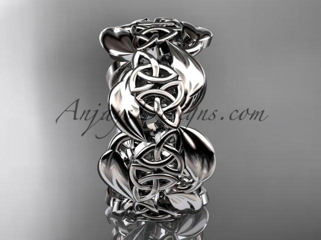 platinum leaf and celtic trinity knot wedding band, engagement ring CT7262G - AnjaysDesigns