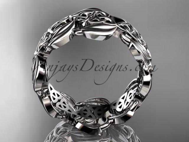 platinum leaf and celtic trinity knot wedding band, engagement ring CT7262G - AnjaysDesigns