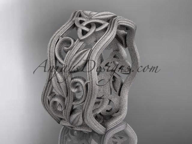 14kt white gold celtic trinity knot wedding band, matte finish wedding band, engagement ring CT7263G - AnjaysDesigns