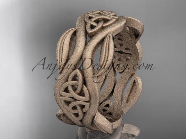 14kt rose gold celtic trinity knot wedding band, matte finish wedding band, engagement ring CT7264G - AnjaysDesigns