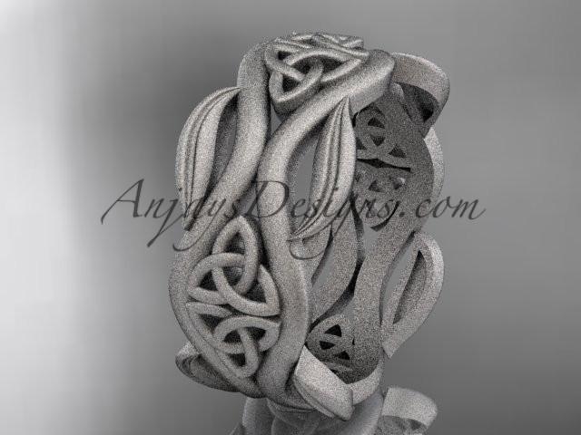 14kt white gold celtic trinity knot wedding band, matte finish wedding band, engagement ring CT7264G - AnjaysDesigns
