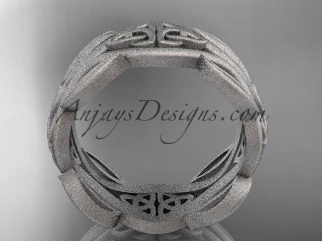 14kt white gold celtic trinity knot wedding band, matte finish wedding band, engagement ring CT7264G - AnjaysDesigns