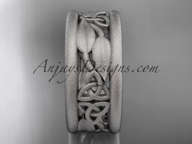 14kt white gold celtic trinity knot matte finish wedding band, engagement ring CT7293GA - AnjaysDesigns