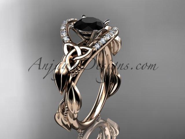 14kt rose gold diamond celtic trinity knot wedding ring, engagement ring with a Black Diamond center stone CT7326 - AnjaysDesigns