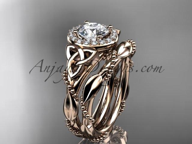 14kt rose gold diamond celtic trinity knot wedding ring, engagement set CT7328S - AnjaysDesigns