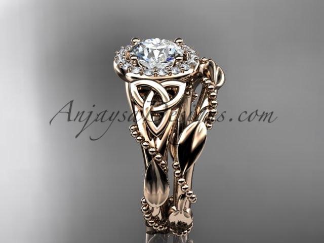 14kt rose gold diamond celtic trinity knot wedding ring, engagement set CT7328S - AnjaysDesigns