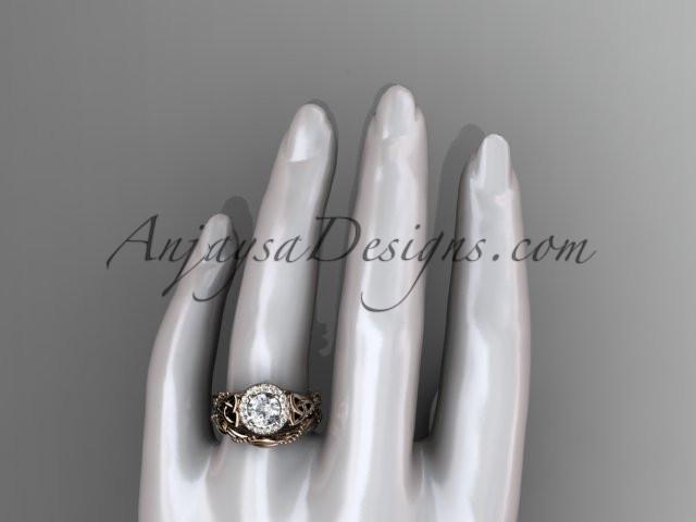 14kt rose gold diamond celtic trinity knot wedding ring, engagement set CT7328S - AnjaysDesigns