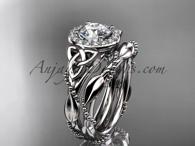 14kt white gold diamond celtic trinity knot wedding ring, engagement set CT7328S - AnjaysDesigns