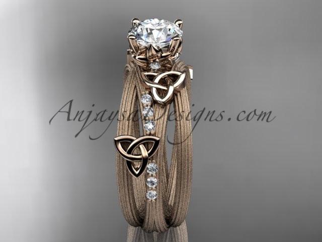 14kt rose gold diamond celtic trinity knot wedding ring, engagement ring with a "Forever One" Moissanite center stone CT7329 - AnjaysDesigns