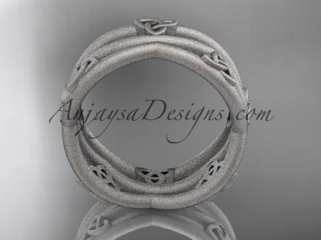 14kt white gold celtic trinity knot wedding band, matte finish wedding band, engagement ring CT7350G - AnjaysDesigns
