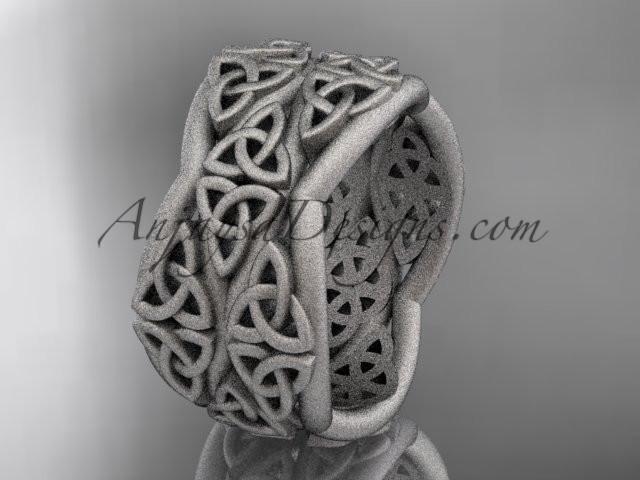 14kt white gold celtic trinity knot wedding band, matte finish wedding band, engagement ring CT7352G - AnjaysDesigns