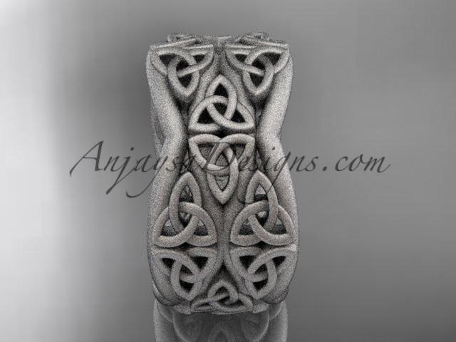 14kt white gold celtic trinity knot wedding band, matte finish wedding band, engagement ring CT7352G - AnjaysDesigns
