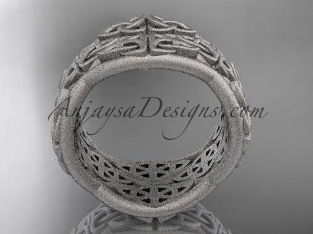 14kt white gold celtic trinity knot wedding band, matte finish wedding band, engagement ring CT7352G - AnjaysDesigns