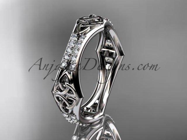 14kt white gold diamond celtic trinity knot wedding band, triquetra ring, engagement ring CT7353B - AnjaysDesigns