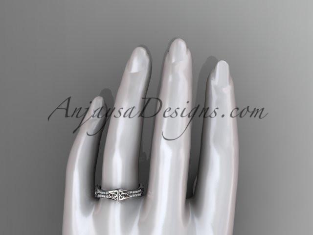 14kt white gold diamond celtic trinity knot wedding band, triquetra ring, engagement ring CT7353B - AnjaysDesigns