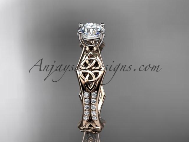 14kt rose gold diamond celtic trinity ring, triquetra ring, engagement ring, CT7353 - AnjaysDesigns