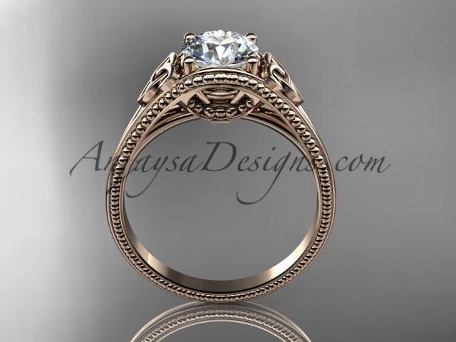 14kt rose gold celtic trinity knot wedding ring, engagement ring with a "Forever One" Moissanite center stone CT7375 - AnjaysDesigns