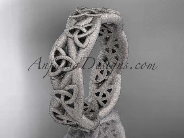 14kt white gold celtic trinity knot wedding band, matte finish wedding band, triquetra ring, engagement ring CT7392G - AnjaysDesigns