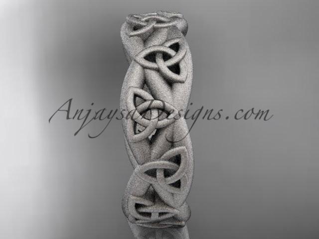 14kt white gold celtic trinity knot wedding band, matte finish wedding band, triquetra ring, engagement ring CT7392G - AnjaysDesigns