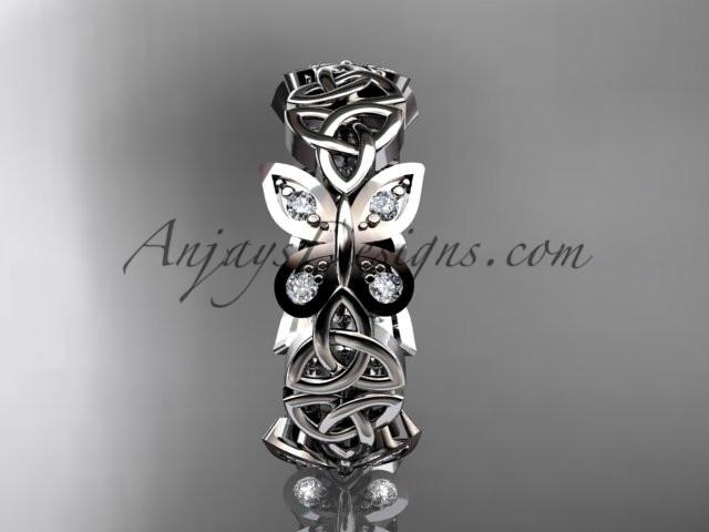 14kt white gold diamond celtic trinity knot butterfly wedding band, engagement ring CT7418B - AnjaysDesigns