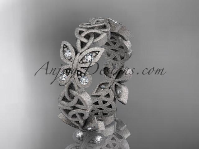 platinum diamond celtic trinity knot matte finish wedding band, engagement ring CT7418B - AnjaysDesigns