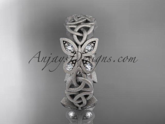 14kt white gold diamond celtic trinity knot matte finish wedding band, engagement ring CT7418B - AnjaysDesigns