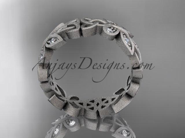 14kt white gold diamond celtic trinity knot matte finish wedding band, engagement ring CT7418B - AnjaysDesigns