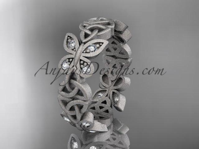14kt white gold diamond celtic trinity knot matte finish wedding band, engagement ring CT7420B - AnjaysDesigns