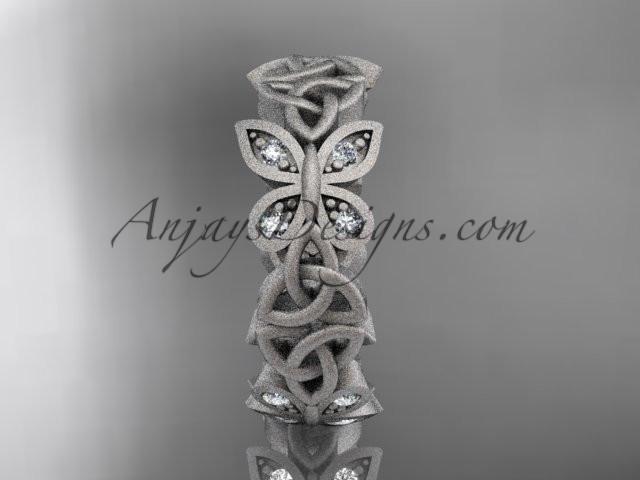 14kt white gold diamond celtic trinity knot matte finish wedding band, engagement ring CT7420B - AnjaysDesigns