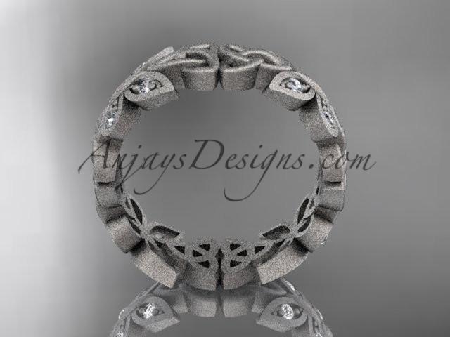 14kt white gold diamond celtic trinity knot matte finish wedding band, engagement ring CT7420B - AnjaysDesigns