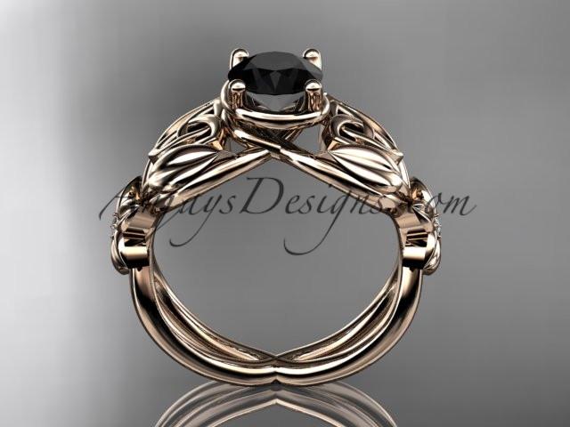 14kt rose gold diamond celtic trinity knot wedding ring, engagement ring with a Black Diamond center stone CT7501 - AnjaysDesigns