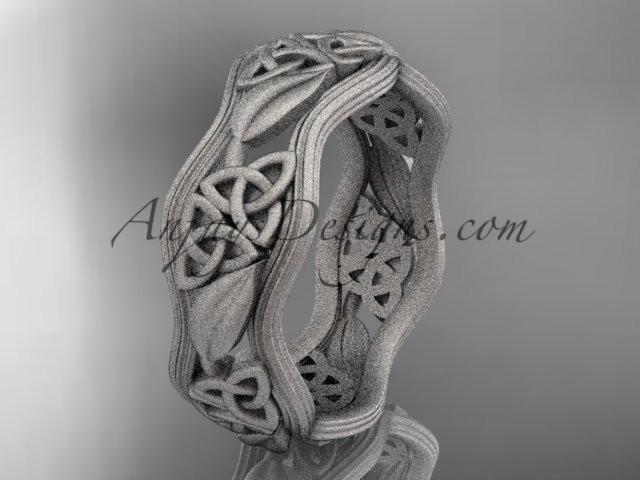 14kt white gold celtic trinity knot wedding band, matte finish wedding band, engagement ring CT7504G - AnjaysDesigns