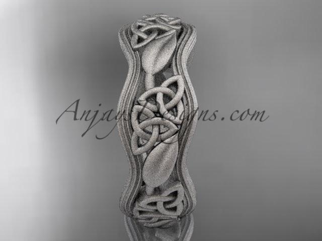 14kt white gold celtic trinity knot wedding band, matte finish wedding band, engagement ring CT7504G - AnjaysDesigns