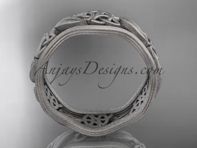 14kt white gold celtic trinity knot wedding band, matte finish wedding band, engagement ring CT7504G - AnjaysDesigns