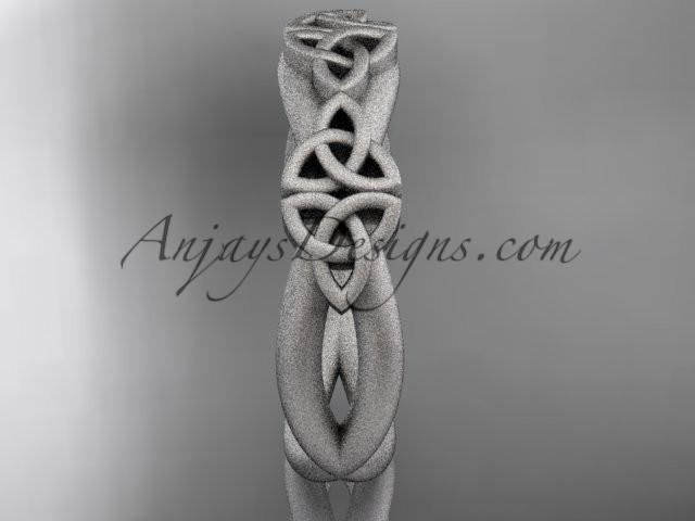 14kt white gold celtic trinity knot wedding band, matte finish wedding band, engagement ring CT7505G - AnjaysDesigns