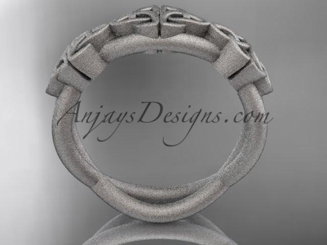 14kt white gold celtic trinity knot wedding band, matte finish wedding band, engagement ring CT7505G - AnjaysDesigns