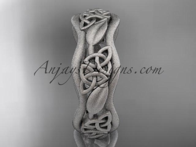 14kt white gold celtic trinity knot wedding band, matte finish wedding band, engagement ring CT7506G - AnjaysDesigns